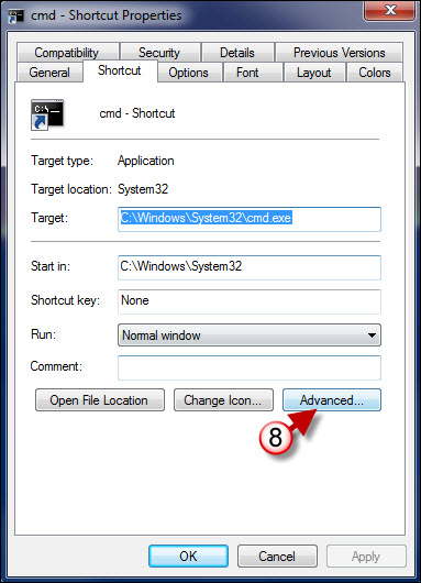 Create Shortcut to Elevated Command Prompt