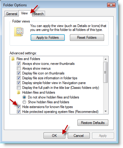 Display File Extensions in Vista