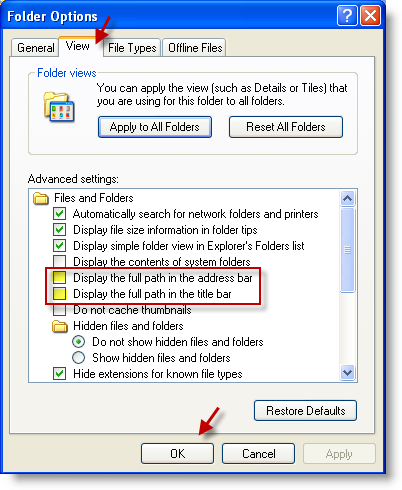 Display Full Path in Address Bar Windows XP