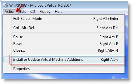 Install Virtual PC Additions