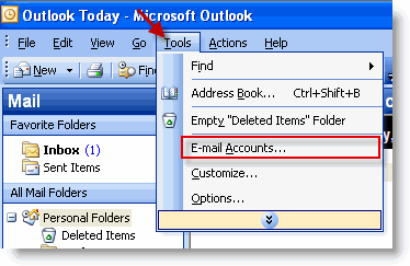 Go to Tools in Outlook 2003