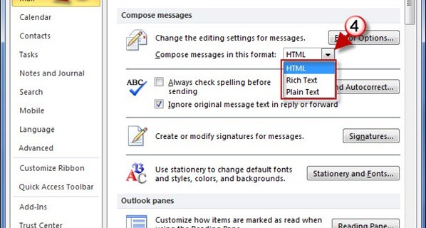 How to Change the Default Email Format in Outlook 2010