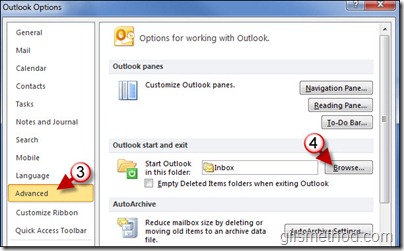  Modify the Default Outlook 2010 Start Folder