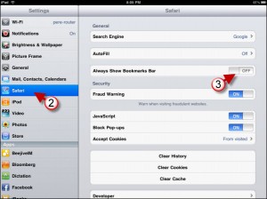 Enable Safari Bookmarks Bar for iPad