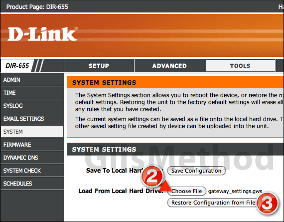 Backup restore dlink router configuration file a