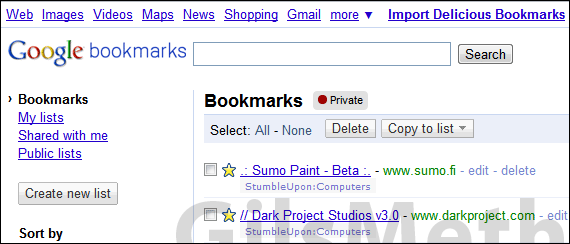Export delicious bookmarks google b