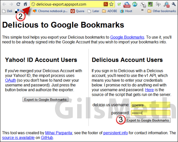 Export delicious bookmarks google