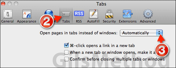 Set safari open new tabs instead windows a