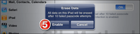 Enabled data wipe erase ipad 4