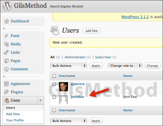 Add new user account wordpress b