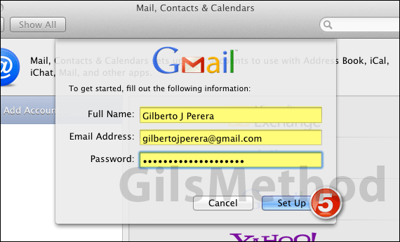 Add gmail account mail lion c