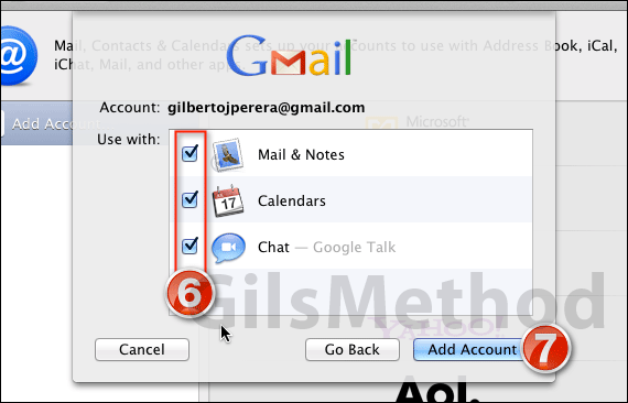 Add gmail account mail lion d