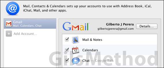 Add gmail account mail lion e
