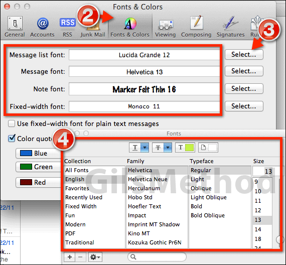 How to change default font size mail mac a